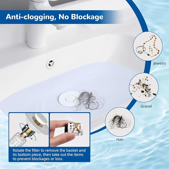 Hibbent 2 Pack 3 in 1 Bathroom Sink Drain Strainer, Universal Pop Up Stopper - Image 2