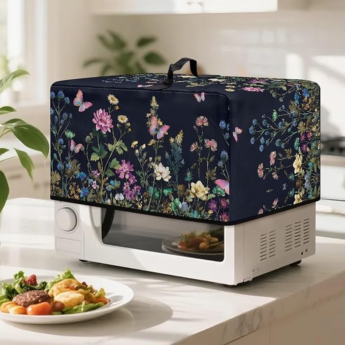 Microwave Dust Cover, Floral Heat-Resistant Waterproof Polyester Fabric Microwave Oven Dust Cover Case Dustproof Protections Protector for Microwaves Ovens