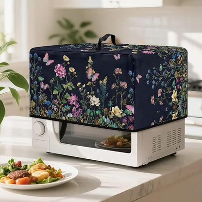 Microwave Dust Cover, Floral Heat-Resistant Waterproof Polyester Fabric Microwave Oven Dust Cover Case Dustproof Protections Protector for Microwaves Ovens