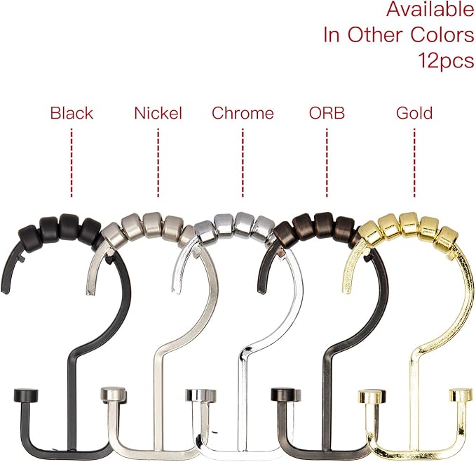 Utopia Alley HK1SS Deco Flat Double Roller Shower Curtain Hooks; Chrome - Image 8