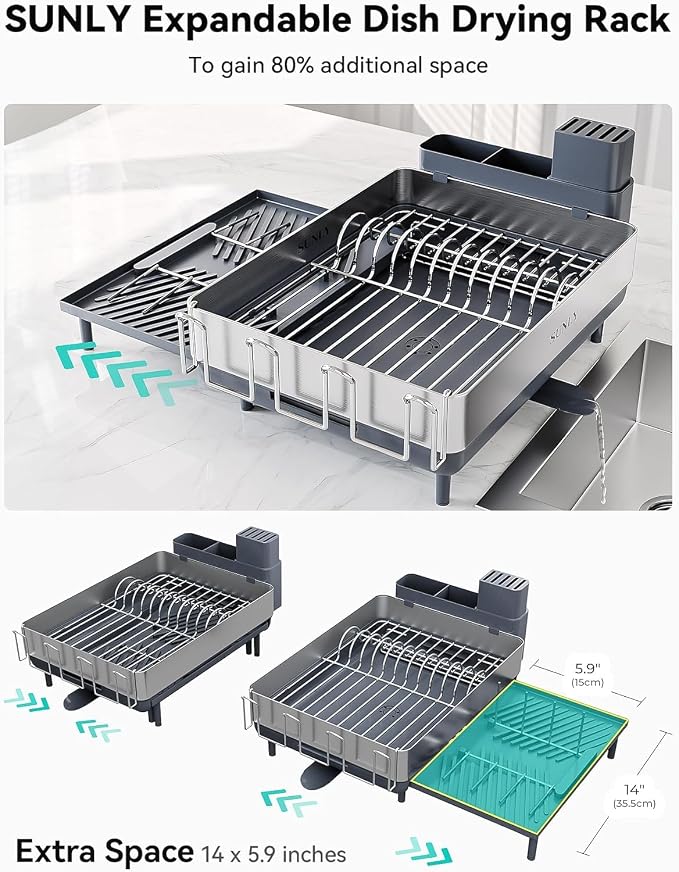 SUNLY Large Dish Drying Rack, Expandable Dish Racks - Image 2