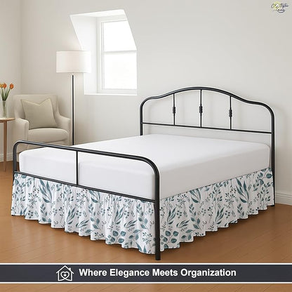 Cottington Lane Ruffled Bed Skirt Queen Size with Split Corner, Brushed Microfiber Hotel Quality Dust Ruffle, 15" Drop Gathered Bedskirt, Soft, Stylish, Shrink & Fade Resistant, Tranquil Green Petals