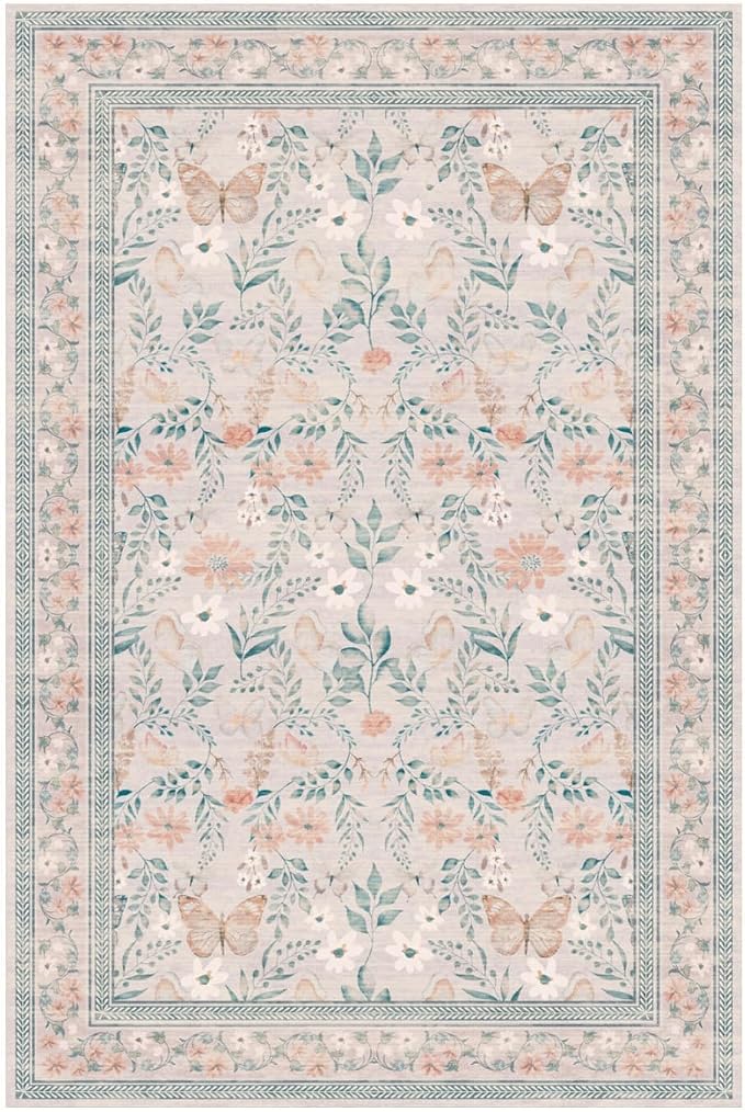 6x9 Pink Rug for Living Room Bedroom, Floral Washable Rug, Vintage Boho Area Rug - Image 4