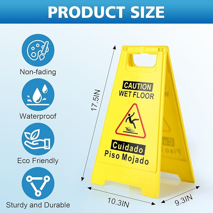 4-Pack Caution Wet Floor Sign, 17.5" Height, Bright Yellow Double-Sided Folding - Image 6