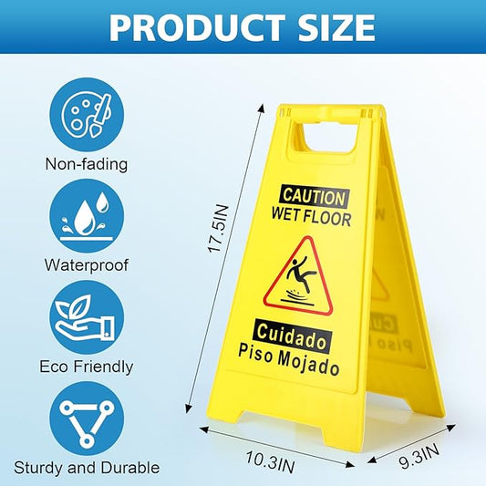3-Pack Caution Wet Floor Sign, 17.5" Height, Bright Yellow Double-Sided Folding - Image 2