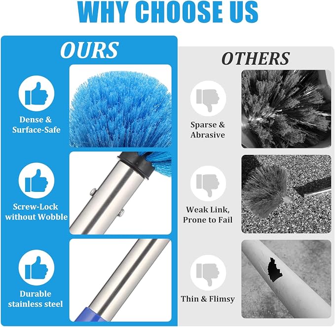 COCONUT Cobweb Duster with Pole, 4-feet Ceiling Fan Duster Medium Stiff Bristles - Image 3