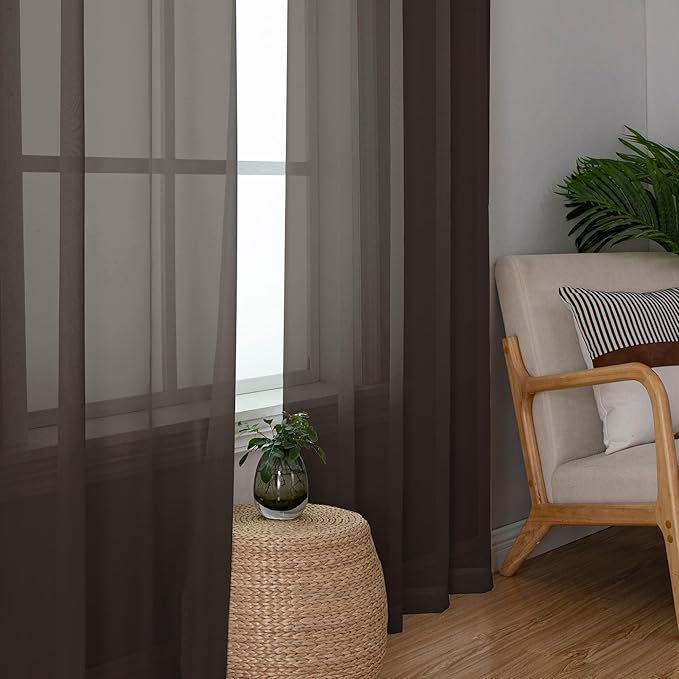 Chyhomenyc Chocolate Brown Sheer Curtains 84 Inches Long, Light Filtering Sheer - Image 6