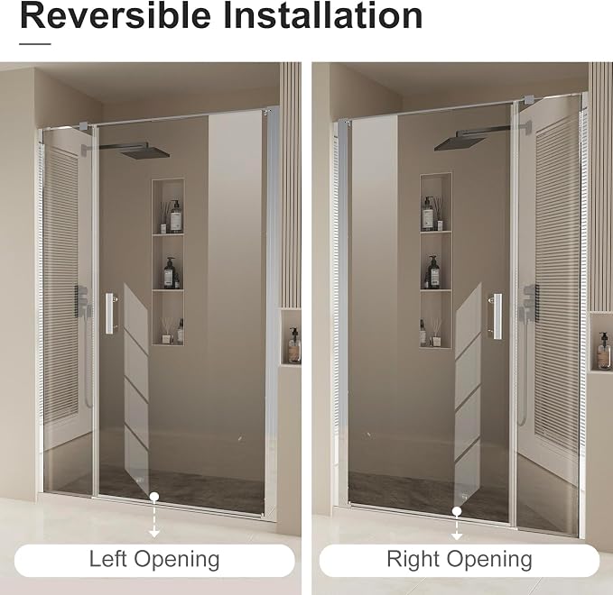 Bathbliss Framed Pivot Shower Door, Glass Shower Door in Chrome, 46.5" to 48" W - Image 5