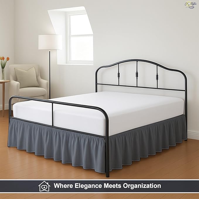 Cottington Lane Ruffled Bed Skirt Twin Size with Split Corner, Brushed Microfiber Hotel Quality Dark Grey Dust Ruffle, 21 Inch Drop Gathered Bedskirt, Soft and Stylish, Shrinkage and Fade Resistant