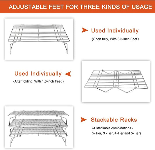 P&P CHEF Cooling Rack, 5-Tier Stainless Steel Stackable Baking Cooking Racks - Image 2