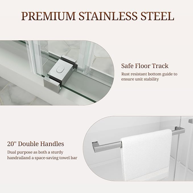 44-49" W x 76" H Frameless Shower Door, Double Sliding Glass Shower Door - Image 8