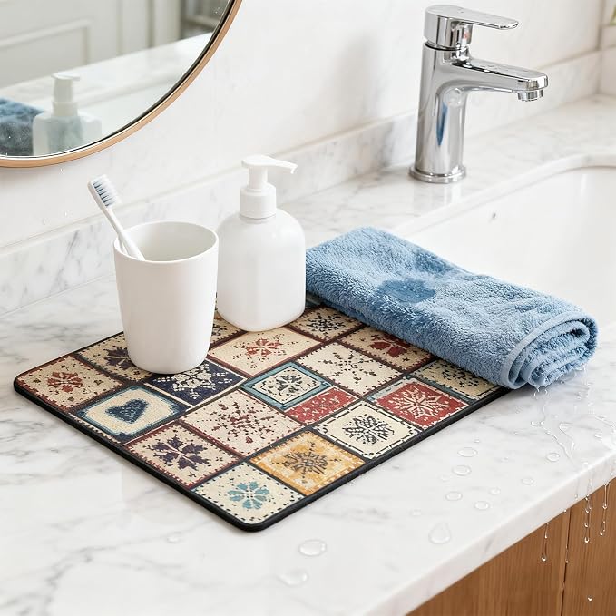 Dish Drying Mat, Retro Quick Drying Water Draining Mat - Image 8