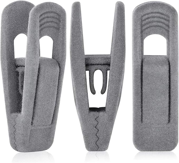 Grey Velvet Hangers Clips, Non-Slip Strong Velvet Hangers Clips by TOFIIGREM