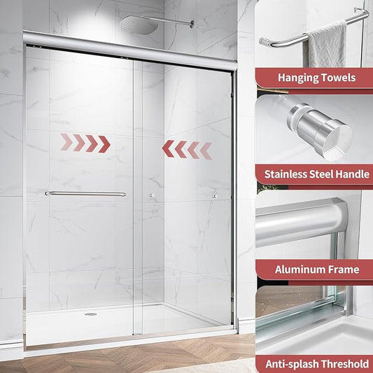 56-60" W x 72" H Semi-Frameless Double Sliding Glass Shower Door, 1/4" Clear - Image 2