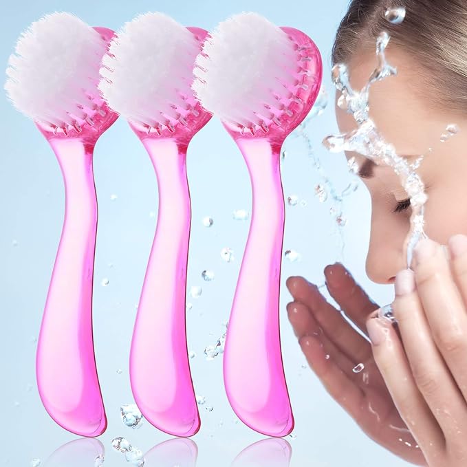 3 Pieces Facial Cleansing Brush Acrylic Handle Face Scrubbers Soft Bristle by Patelai