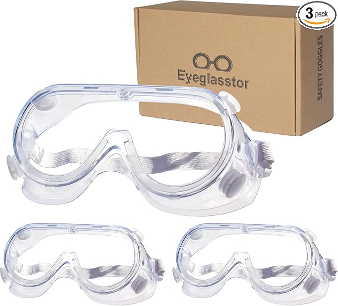 3 Pack Safety Goggles Protective Adjustable Goggles Over Glasses Splash Eye by Eyeglasstor