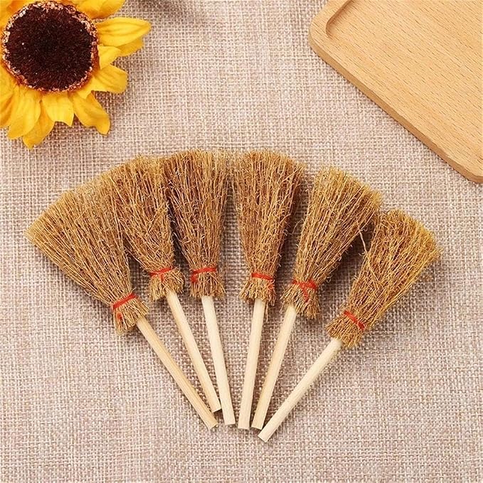 5Pcs Mini Witch Brooms for Dollhouse, Handmade 1:12 Scale Broomstick Set - Image 5