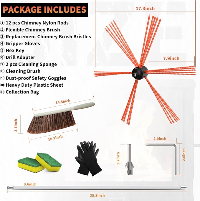 Sealegend 39 Feet Chimney Sweep Kit Chimney Brush, Chimney Cleaning Kit and - Image 6