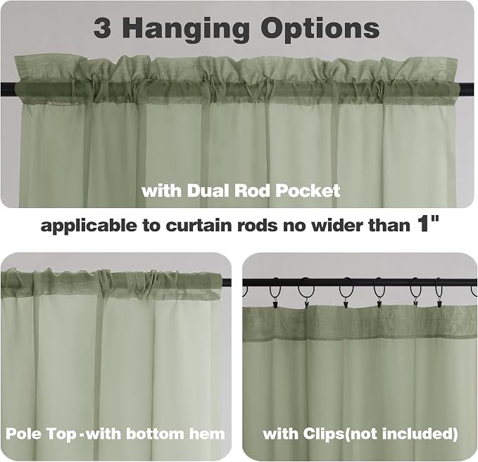 Chyhomenyc Sage Green Sheer Curtains 78 Inches Long 2 Panels Set - Image 4