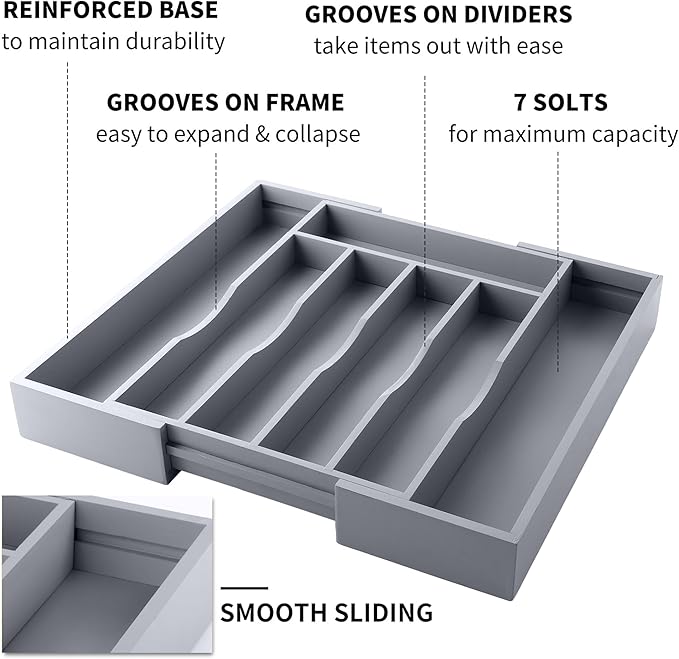 Expandable Bamboo Kitchen Drawer Organizer - Image 3