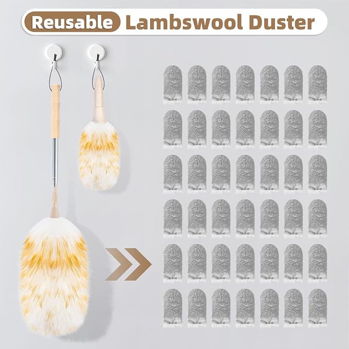 LOVECO Feather Duster for Cleaning, Extendable Lambswool Duster 29-49 Inch for - Image 7