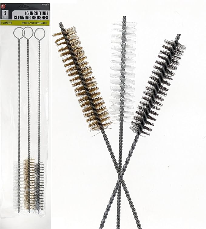 3 Piece Set of 16-Inch Tube Cleaning Brushes Copper, Nylon by SE