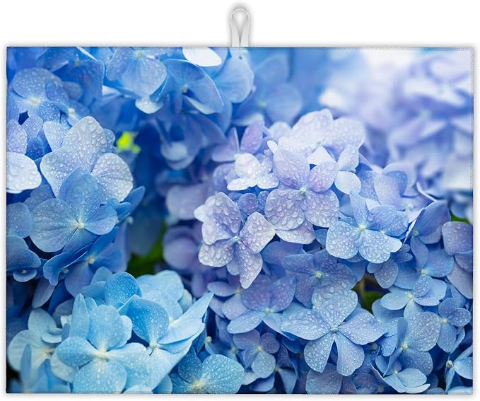 Blue Hydrangea Flower Dish Drying Mats 18x24 Inch, Dish Pad Drying Rack Mat by UIUPRO