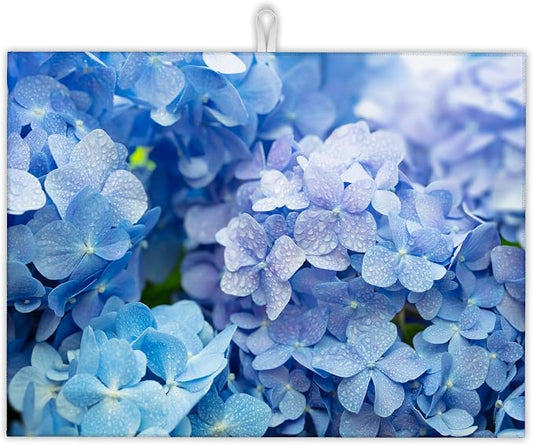 Blue Hydrangea Flower Dish Drying Mats 18x24 Inch, Dish Pad Drying Rack Mat by UIUPRO