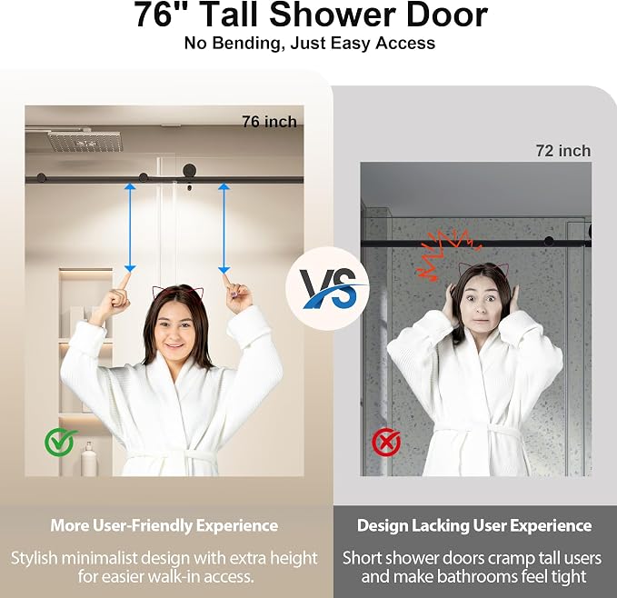 55-60” W x 76" H Single Sliding Shower Door, Frameless Shower Door - Image 2