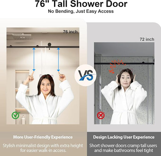 49-54 ”W x 76" H Single Sliding Shower Door, Frameless Shower Door - Image 2