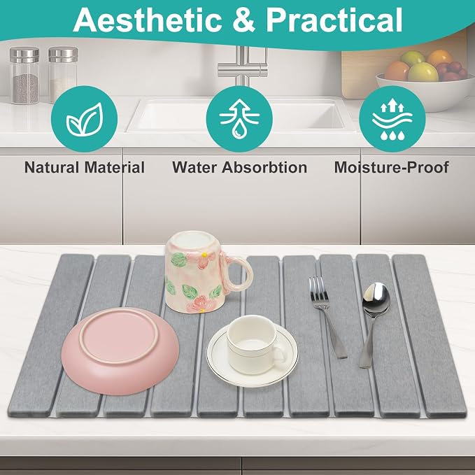 Large Stone Dish Drying Mat for Kitchen Sink Countertop Dish Drainer - Image 8