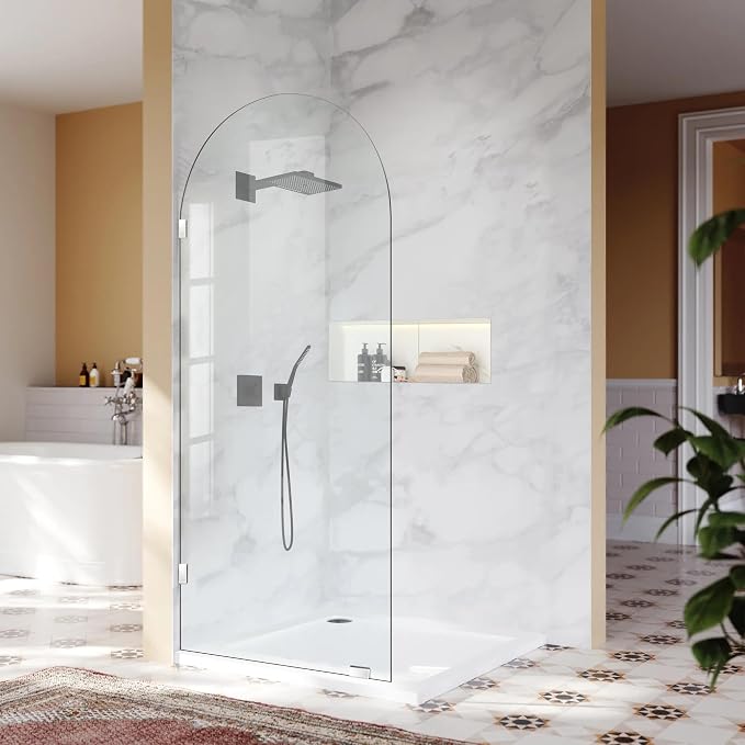 Bathroom Glass Shower Door Panel, 3/8" Thick Clear Tempered Glass Shower Screen by BathStellarMall