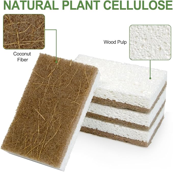 CELOX 6 Pack Coconut Fiber Biodegradable Sponges, Non Scratch Kitchen Cleaning - Image 3