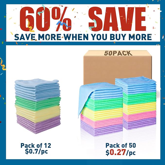 Microfiber Cleaning Cloths-50 Pack, Microfiber Towels Bulk, Towels - Image 2