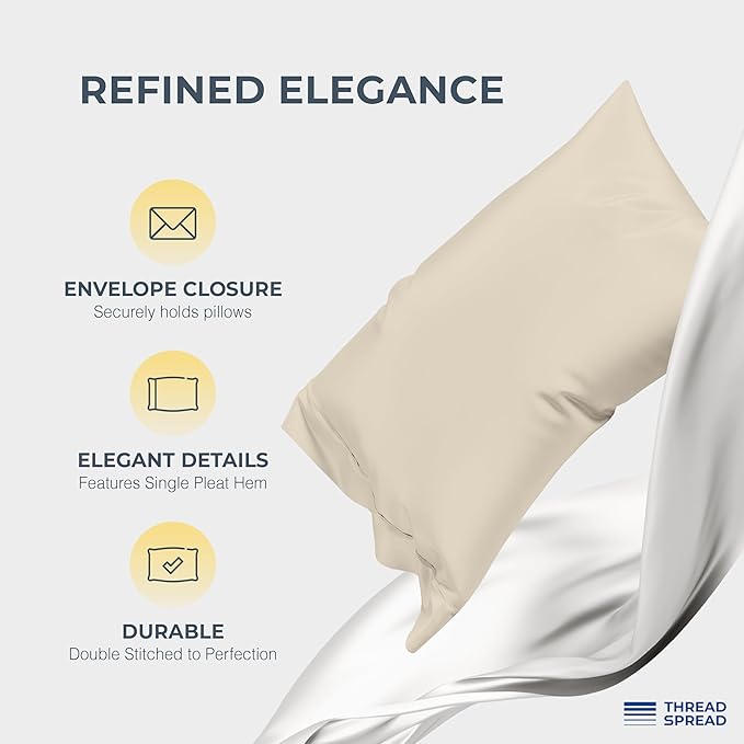 THREAD SPREAD 100% Egyptian Cotton Sheets Queen Size - 1500 Thread Count 4 PC Queen Sheet Set Egyptian Cotton, Sateen Weave Luxury Sheets Queen Size, High Thread Count Sheets, 17" Deep Pocket - Beige