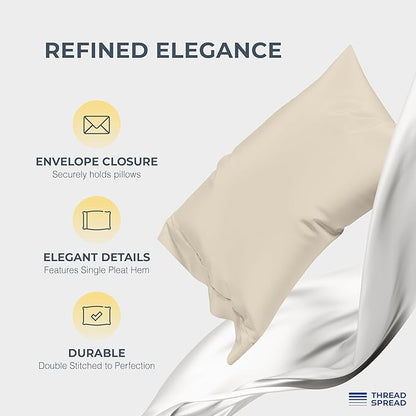 THREAD SPREAD 100% Egyptian Cotton Sheets Queen Size - 1500 Thread Count 4 PC Queen Sheet Set Egyptian Cotton, Sateen Weave Luxury Sheets Queen Size, High Thread Count Sheets, 17" Deep Pocket - Beige
