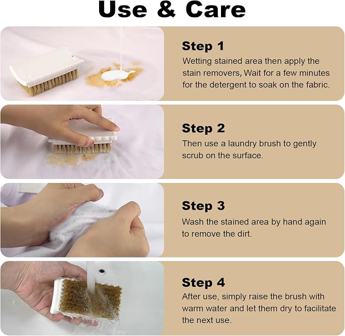 2 Pack Natural Boar Bristle Laundry Stain Brushes, Effectively Removes Tough - Image 5