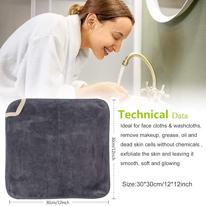 SINLAND Brushed Microfiber Facial Cloths Fast Drying Washcloth 12inch x 12inch - Image 4