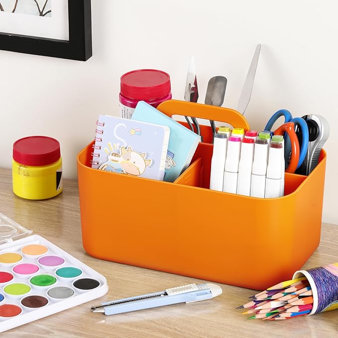Multiuse Caddy Organizer with Handle, Stackable Plastic Tote Bin - Image 4