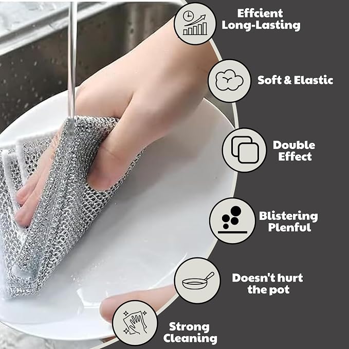 CrafTreat Non Scratch Wire Dishwashing Rag, 10 Pack Double Layer Reusable Wire - Image 4