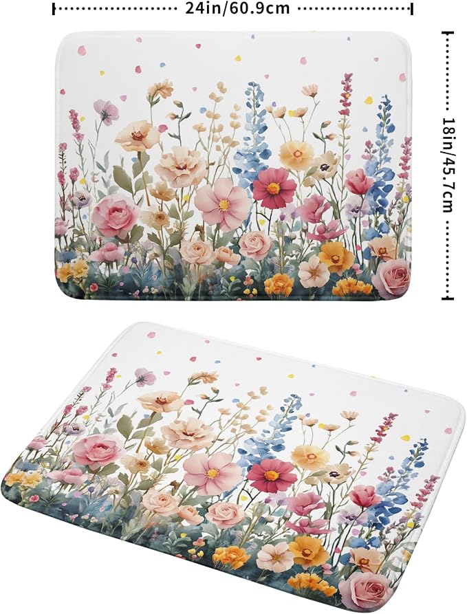 Colorful Flower Dish Drying Mat 18x24 Inch Botanical Floral Drainer Rack Mats - Image 2
