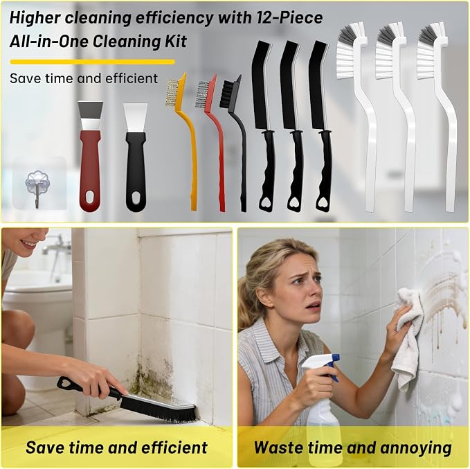 12Pcs Crevice Cleaning Brush Set, Hard Bristle Small Cleaning Brushes - Image 7