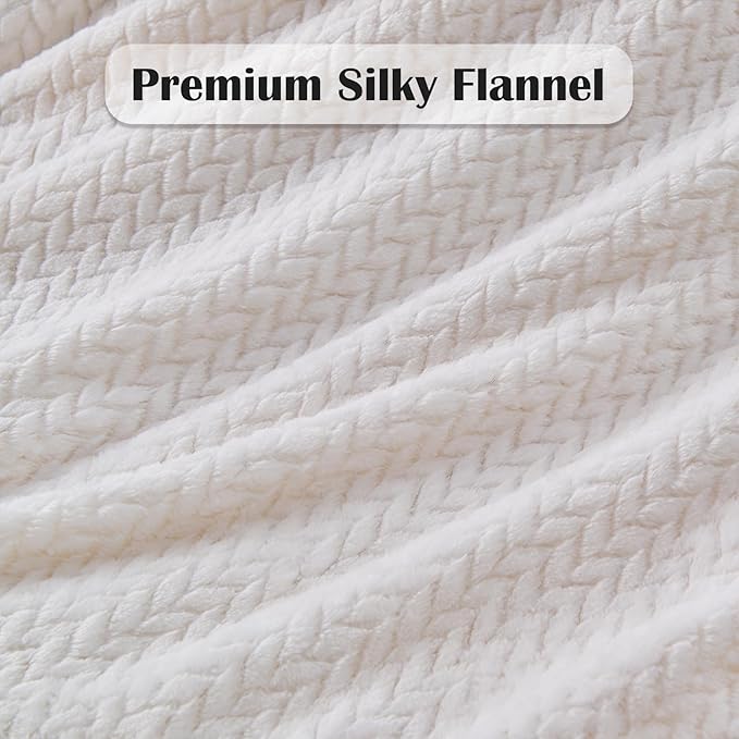 NEWCOSPLAY Super Soft Throw Blanket Ivory Premium Silky Flannel Fleece Leaves Pattern Lightweight Bed Blanket All Season Use (Ivory, Throw(50"x60"))