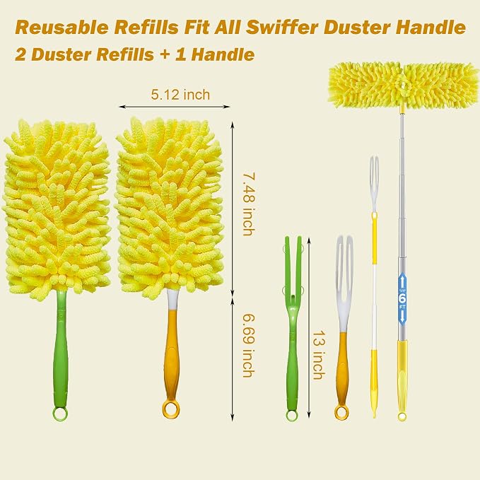 Reusable Duster for Swiffer, 2 Refills +1 Handle, 360 Heavy Duty Duster Refill - Image 3