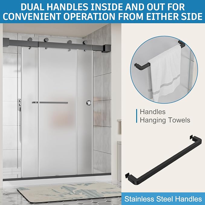 Frameless Shower Door, 56-60" W x 78" H 3/8" Thick Tempered Frosted Glass - Image 5