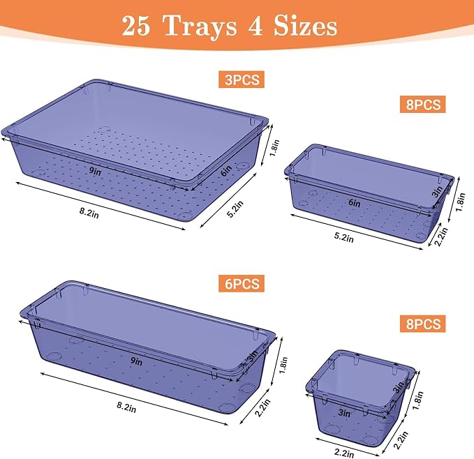 25 PCS Plastic Drawer Organizer Set, 4-Size Versatile Organizer Trays & storage - Image 2