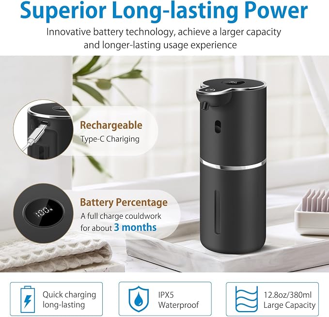 Automatic Liquid Soap Dispenser 12.8oz, Rechargeable & 6 Levels Soap Adjustable - Image 4