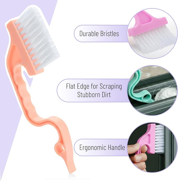 Slick- Window Track Cleaning Brush, 4 Pack, Pastel Colors Ergonomic Handle - Image 3