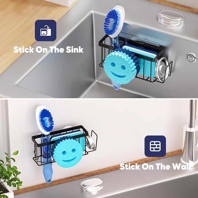 Sponge Holder for Kitchen Sink, Sink Caddy Smiley Face, 4-in-1 Sponge Holder - Image 6