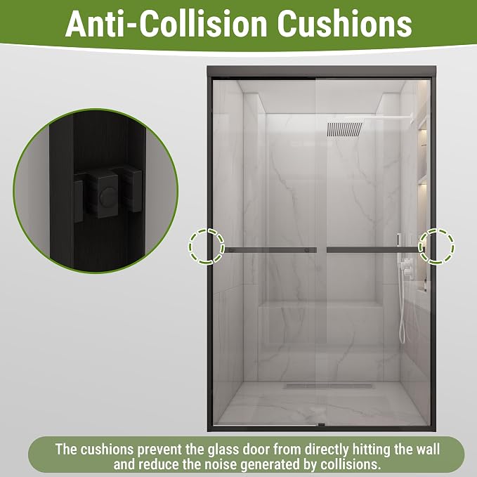 Shower Door 44-48" W * 72" H, Matte Black Double Sliding Shower Door - Image 5
